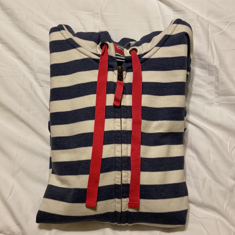 Boden Women’s Blue & White Striped Hoodie Pink accents Sz M EUC Medium Weight - Picture 17 of 17